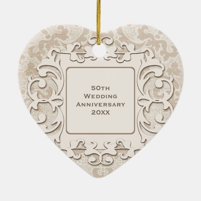 50th Bröllopsdagpersonligfoto Julgransprydnad Keramik (Baksidan)