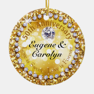 50th DiamantBling   för årsdag Glitzy guld Julgransprydnad Keramik