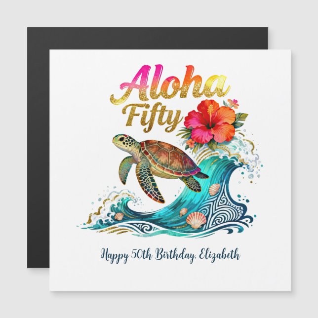 50th Fifty Birthday Card Tropical Ocean Beach  (Fram/baksida)