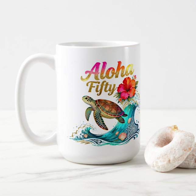 50th Fifty Birthday Tropical Ocean Beach Theme Kaffemugg (Med munk)