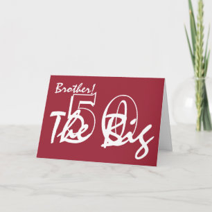 50th Födelsedag broder, vitbrev på red. Kort