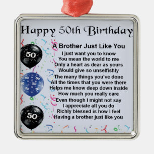 50th födelsedag för broderdikt julgransprydnad metall