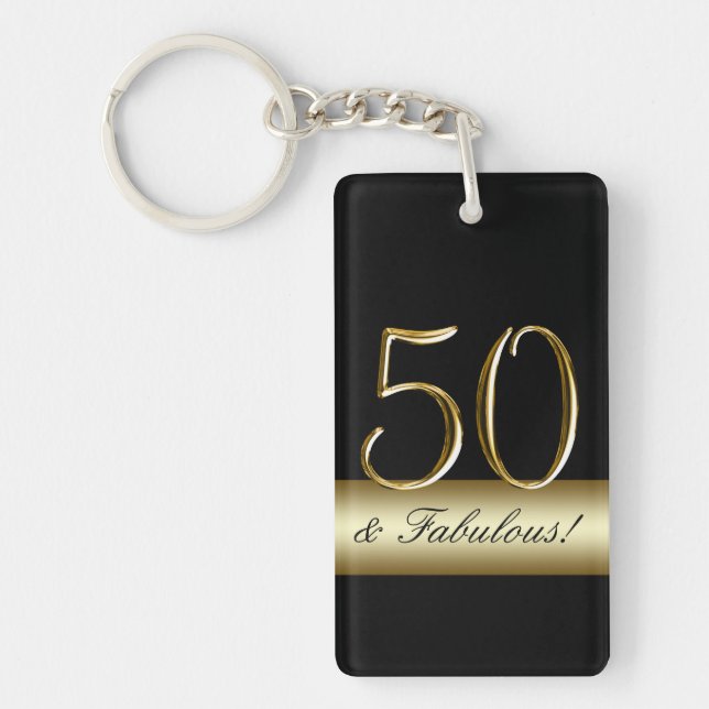 50th födelsedag för svart metalliskt guld nyckelring (Framsidan)