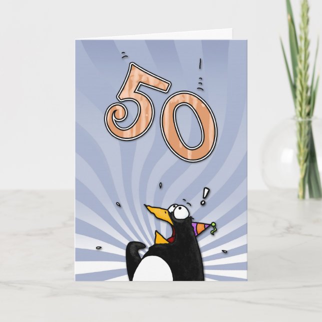 50th födelsedag - pingvinöverrrakningkort kort (Framsida)