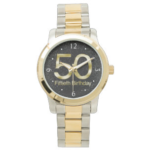50th Födelsedag svart guld- Glam för elegant Armbandsur