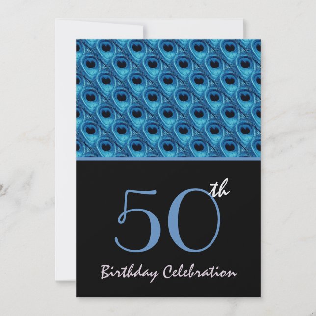 50th Födelsedagblåttpåfågeln befjädrar mallen Inbjudningar (Framsida)