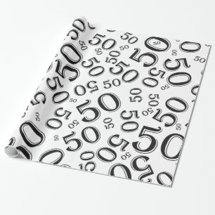 50th Födelsedagen numrerar mönster svartvit (v) Presentpapper