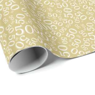 50th Födelsedagen numrerar mönsterguld och vit ( Presentpapper