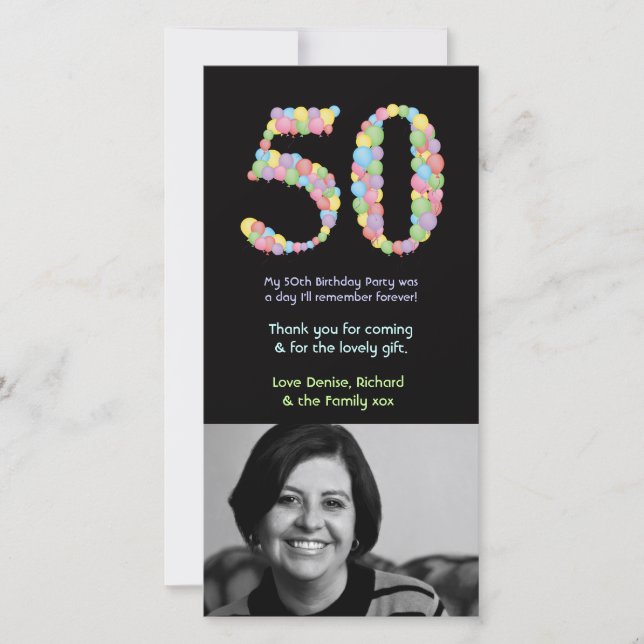 50th Födelsedagen sväller tackfotokortet Tack Kort (Framsida)