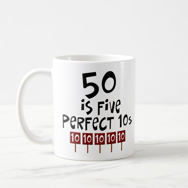 50th födelsedaggåvor, 50 är 5 perfekta 10s! kaffemugg (Vänster)