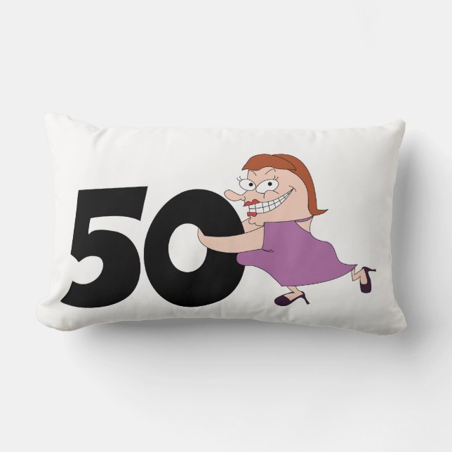 50th födelsedaggåvor - rolig tecknadfödelsedag lumbarkudde (Framsida)