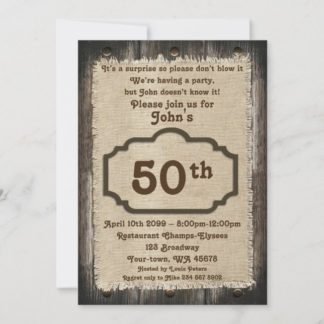 50th födelsedagmanen, partymanen, någon åldras, inbjudningar (Framsida)