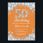 50th Födelsedagorange och silverdiamant Inbjudningar<br><div class="desc">50th Födelsedaginbjudan. Orange- och silverRhinestonediamant. Elegant födelsedagvåldsamt slaginbjudan. Vuxen födelsedag. Kvinnafödelsedag. Manarfödelsedag. Behaga klickar "skräddarsy den" knäppas och använder vårt designverktyg för att ändra denna mall för mer ytterligare customization.</div>