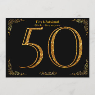 50th Födelsedagsfest Gatsby styl, svart guld- Inbjudningar