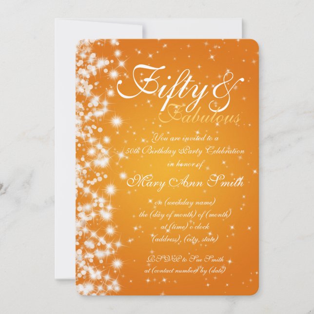 50th Födelsedagsfestgnistraorange Inbjudningar (Framsida)