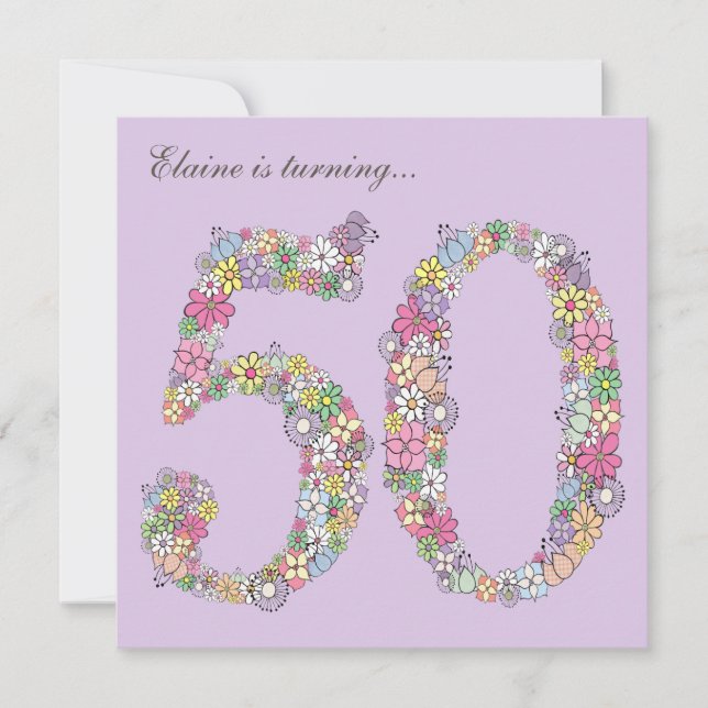 50th Födelsedagsfestvåren blommar beställnings- Inbjudningar (Framsida)