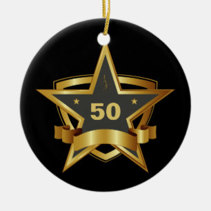 50th födelsedagstjärna för svart och för guld julgransprydnad keramik