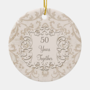 50th Foto för guldbröllopårsdaganpassningsbar Julgransprydnad Keramik