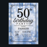 50th Glitter för födelsedaginbjudanblått Inbjudningar<br><div class="desc">50th Födelsedaginbjudan med blått stränger ljus med blåttglitterbakgrund. Blåttfödelsedag. Vuxen födelsedag. Manar- eller kvinnaBday inbjudan. 13th 15th 16th 18th 20th 21st 30th 40th 50th 60th 70th 80th 90:e 100.,  något åldras. Behaga klickar "skräddarsy den" knäppas och använder vårt designverktyg för att ändra denna mall för mer ytterligare customization.</div>