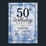 50th Glitter för födelsedaginbjudanblått Inbjudningar<br><div class="desc">50th Födelsedaginbjudan med blått stränger ljus med blåttglitterbakgrund. Blåttfödelsedag. Vuxen födelsedag. Manar- eller kvinnaBday inbjudan. 13th 15th 16th 18th 20th 21st 30th 40th 50th 60th 70th 80th 90:e 100.,  något åldras. Behaga klickar "skräddarsy den" knäppas och använder vårt designverktyg för att ändra denna mall för mer ytterligare customization.</div>