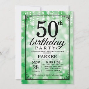 50th Glitter för födelsedaginbjudangrönt Inbjudningar