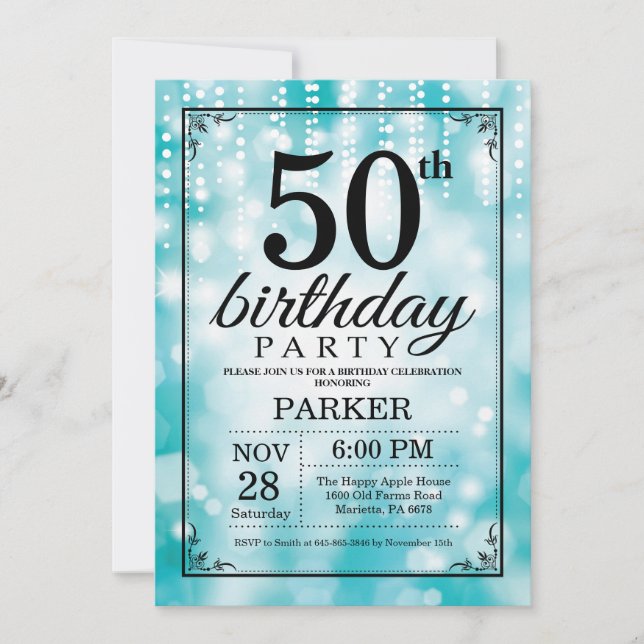 50th Glitter för födelsedaginbjudankricka Inbjudningar (Framsida)
