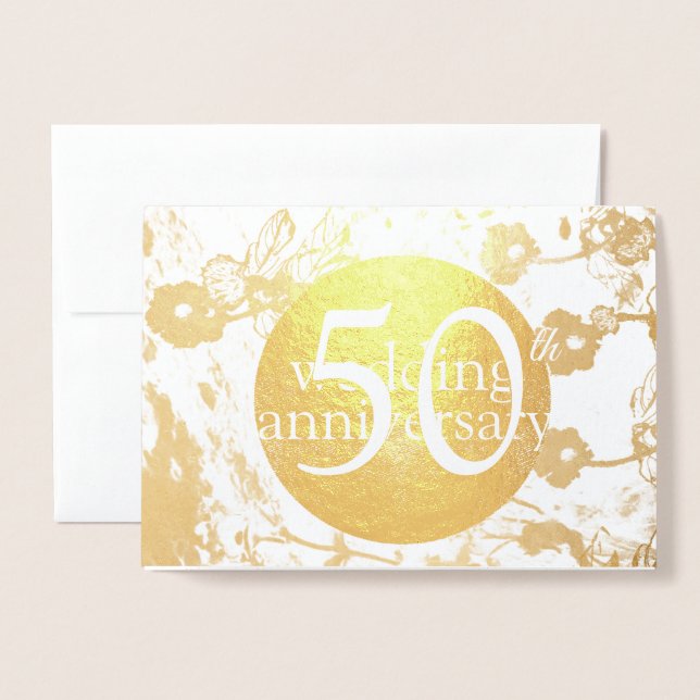 50th Gold Foil Wedding Floral Blank Card Folierat Kort (Framsida med kuvert)
