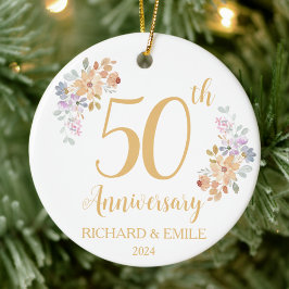 50th Golden Anniversary Watercolor Flower Julgransprydnad Keramik