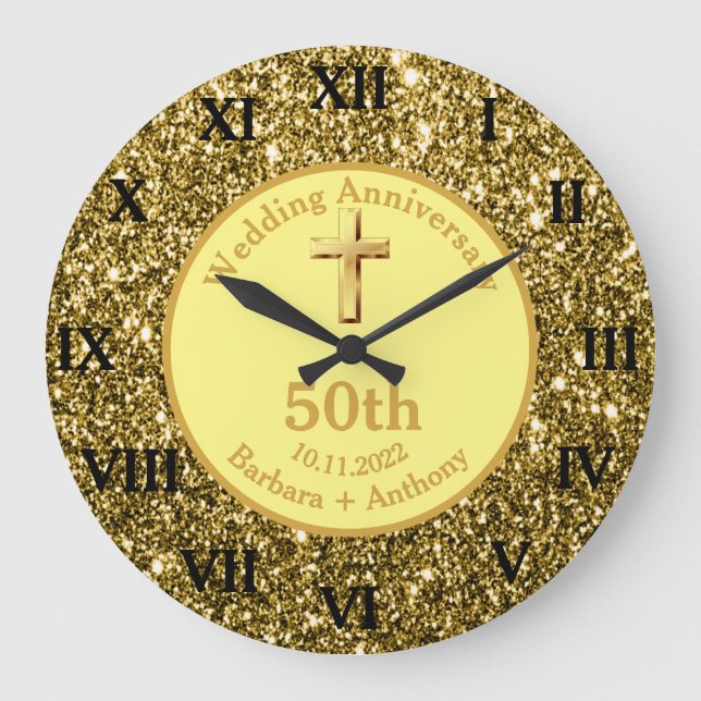 50th Golden Wedding Anniversary Gold Religious Lar Stor Klocka (Framsida)