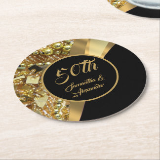 50th golden wedding anniversary round paper coaste underlägg papper rund