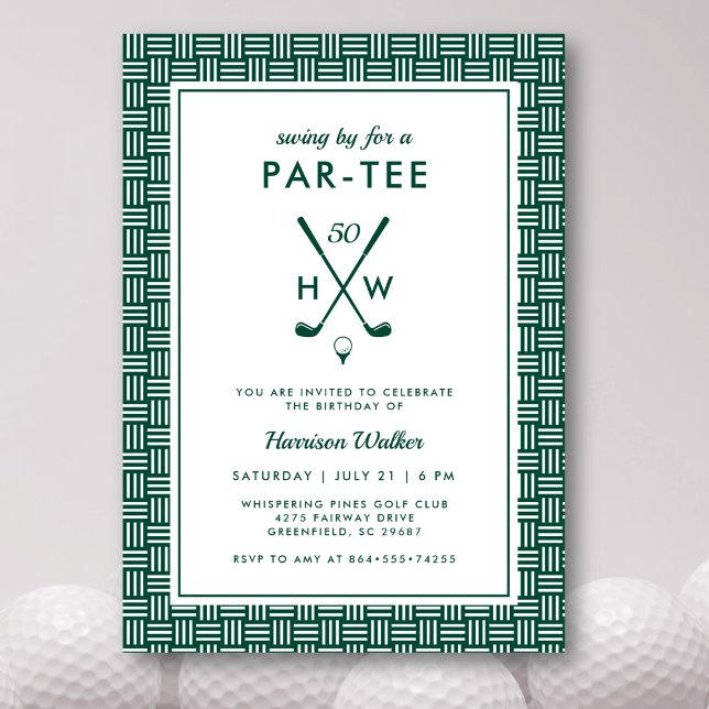 50th Golf Birthday Party Adult Any Age Green White Inbjudningar (Golf birthday invitation for any age or a retirement party. Fully customizable. )