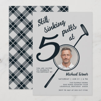 50th Golf Theme Birthday Adult Putter Photo Black Inbjudningar