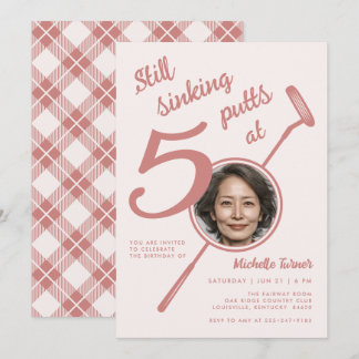 50th Golf Theme Birthday Adult Putter Photo Pink Inbjudningar