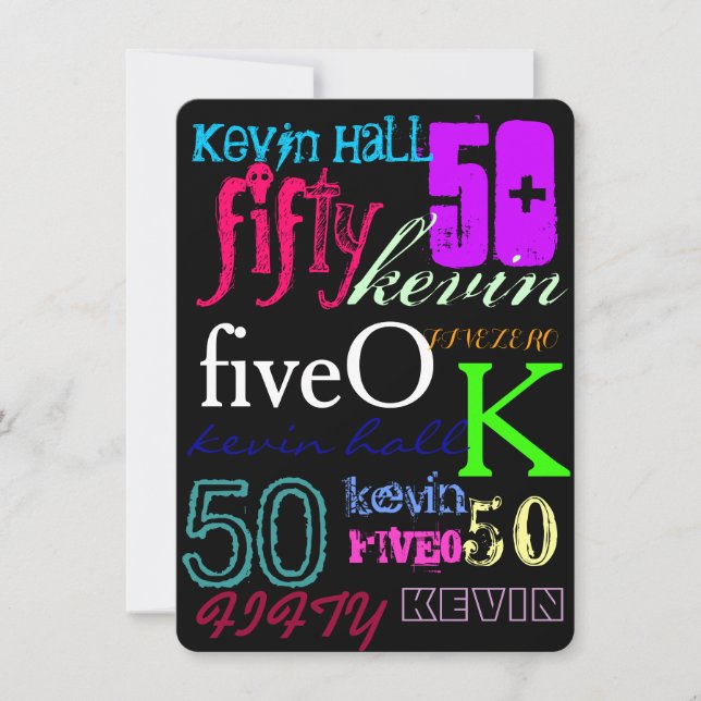 50th Grafitti på svart Inbjudningar (Framsida)