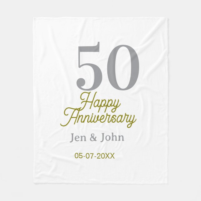 50th happy anniversary name date silver gold date  fleecefilt (Framsidan)