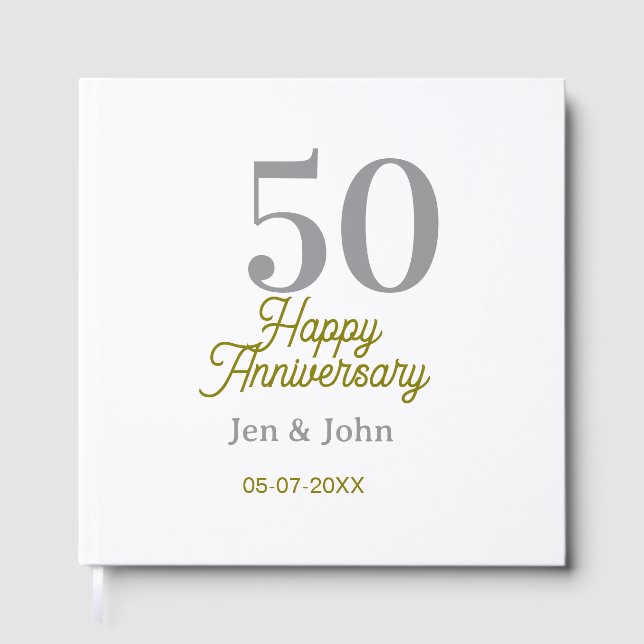 50th happy anniversary name date silver gold date  gästböcker (Framsida)