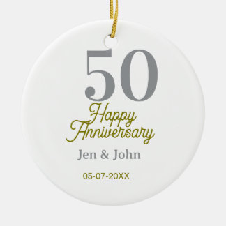 50th happy anniversary name date silver gold date  julgransprydnad keramik