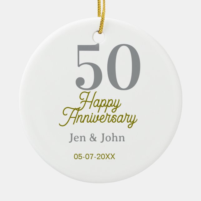 50th happy anniversary name date silver gold date  julgransprydnad keramik (Framsidan)