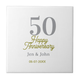 50th happy anniversary name date silver gold date  kakelplatta