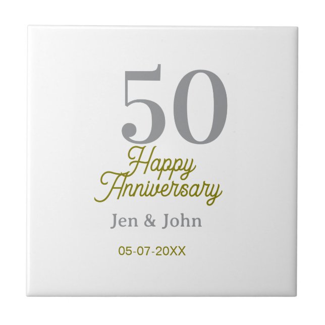 50th happy anniversary name date silver gold date  kakelplatta (Framsidan)