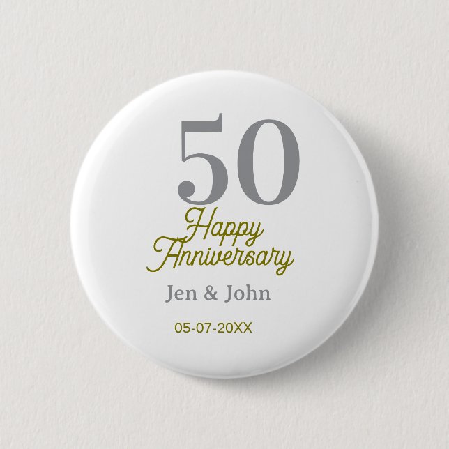 50th happy anniversary name date silver gold date  knapp (Framsida)