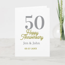 50th happy anniversary name date silver gold date  kort