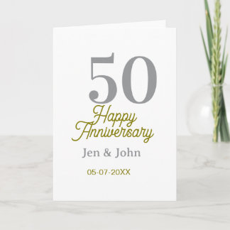 50th happy anniversary name date silver gold date  kort