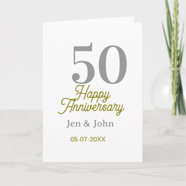 50th happy anniversary name date silver gold date  kort (Framsida)