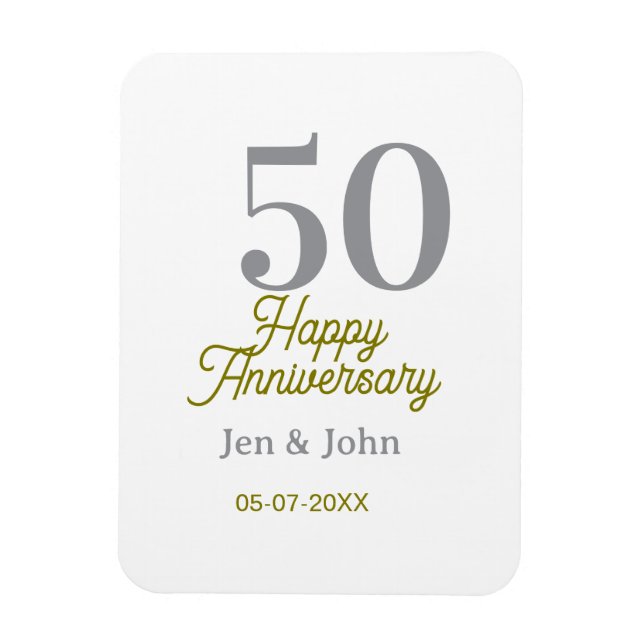50th happy anniversary name date silver gold date  magnet (Vertikal)