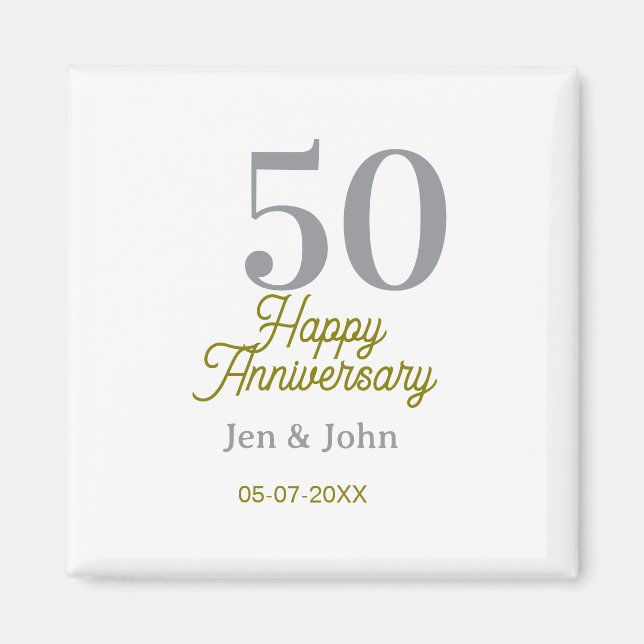 50th happy anniversary name date silver gold date  magnet (Framsidan)