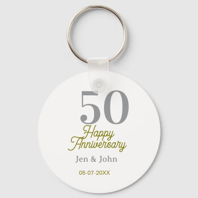 50th happy anniversary name date silver gold date  nyckelring (Framsida)