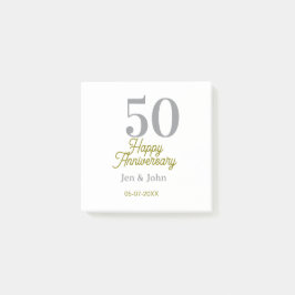 50th happy anniversary name date silver gold date  post-it block