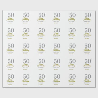 50th happy anniversary name date silver gold date  presentpapper