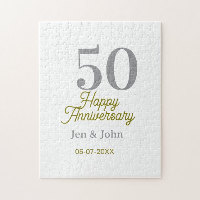 50th happy anniversary name date silver gold date  pussel (Vertikal)